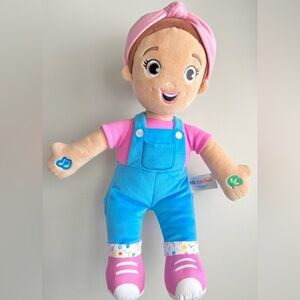 Interactive Ms. Rachel Pink Headwrap Plush Doll with Blue Overalls